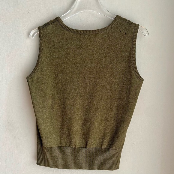 Vintage ESCADA Metallic Olive Green Knit Sweater Sleeveless Pullover Top 38 READ - Picture 4 of 8